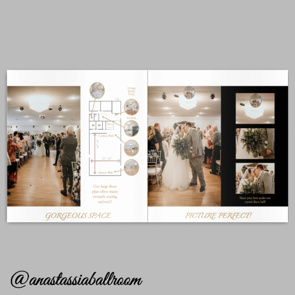 lake county wedding venue book spread with floor plan