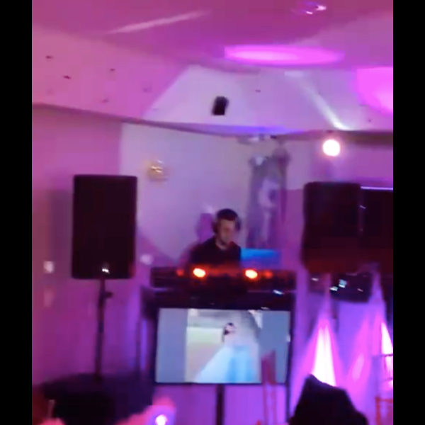 corner dj booth with speakers