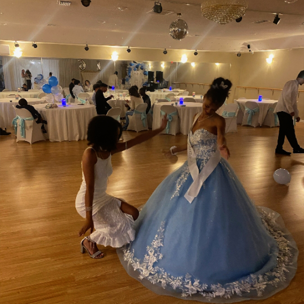 dancing with friends sweet 16 princess in blue gown