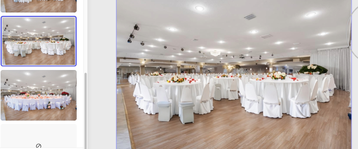 classic round tables with white chair covers and floral centerpieces