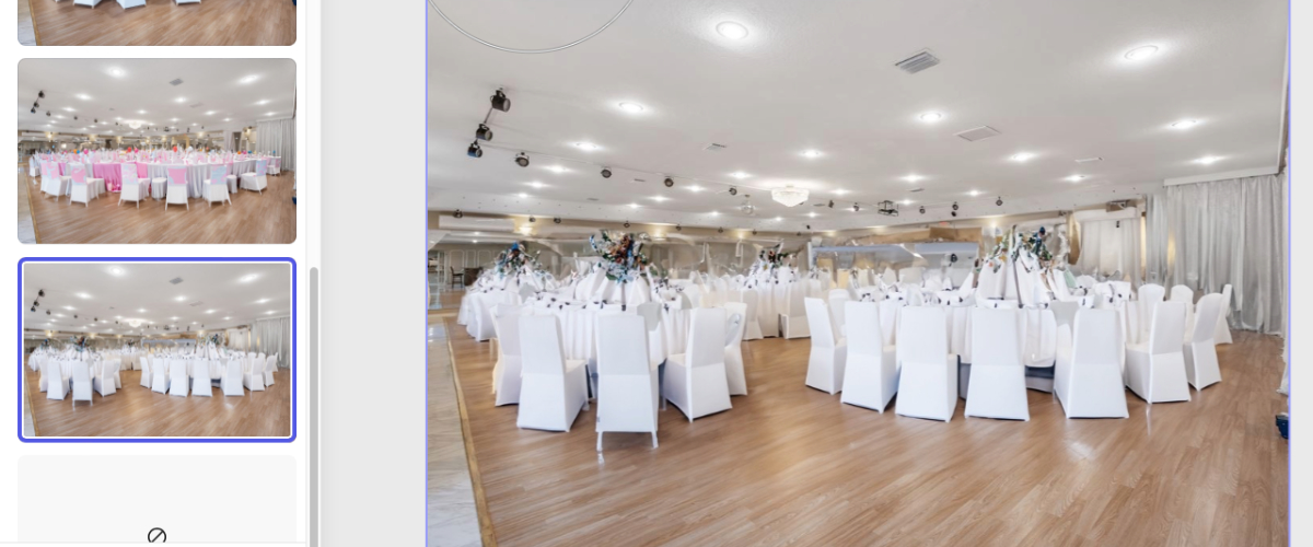 white chairs with round tables and unique tall centerpieces